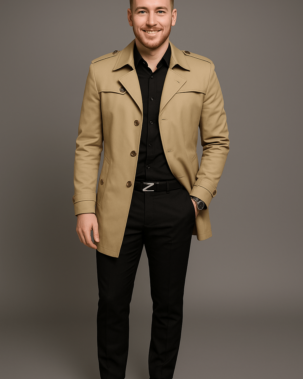 Heren Trenchcoat - Gekerfde Revers en Epauletten - ZAMISI