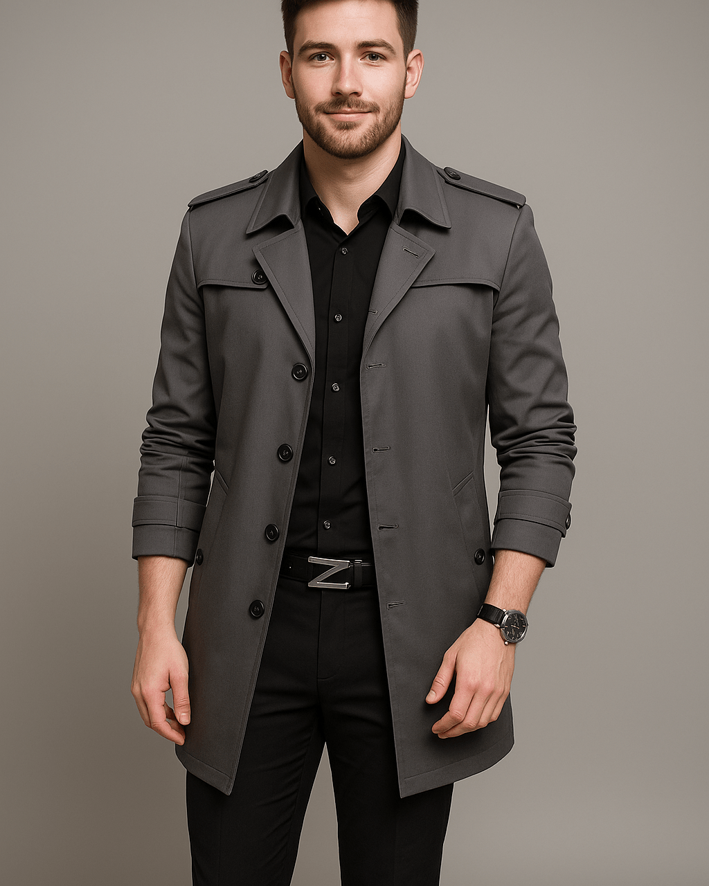 Heren Trenchcoat - Gekerfde Revers en Epauletten - ZAMISI