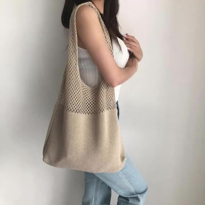 Dames Boho Gehaakte Tote Bag - Schoudertas