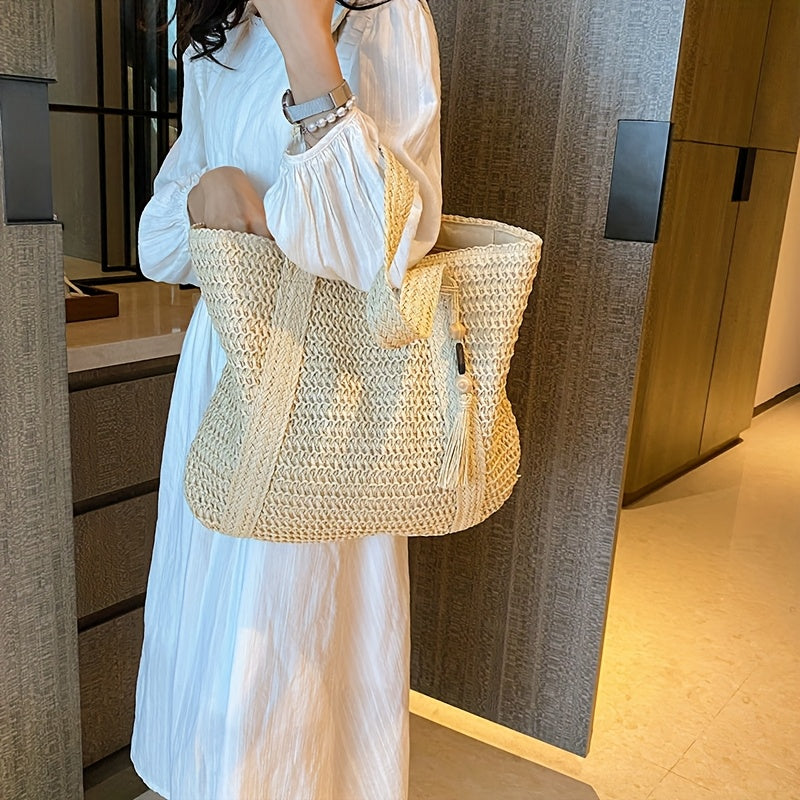 Dames Gevlochten Tote Bag - Ruime Strandtas