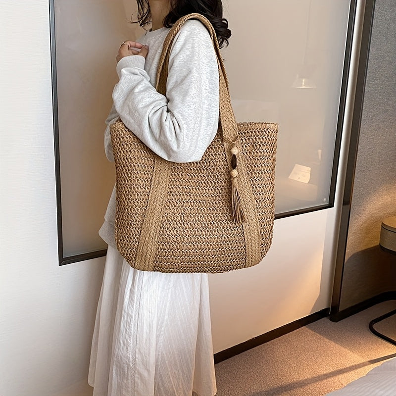 Dames Gevlochten Tote Bag - Ruime Strandtas