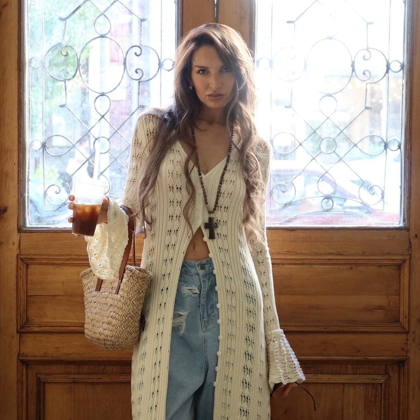 Dames Beige Bohemian Cardigan - Stijlvolle KnoopsluitingZ - 0244 - ZAMISI