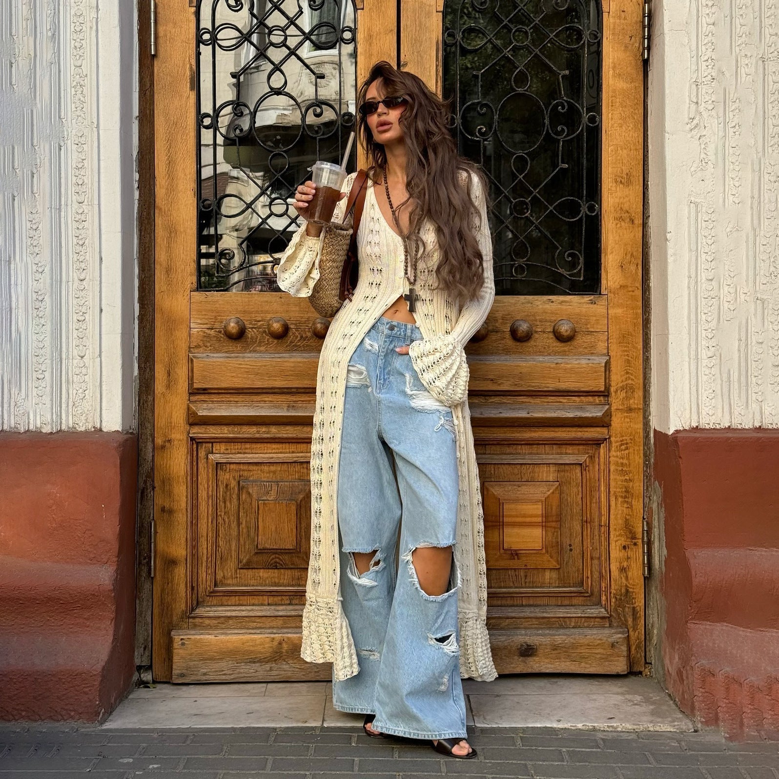 Dames Beige Bohemian Cardigan - Stijlvolle KnoopsluitingZ - 0244 - ZAMISI
