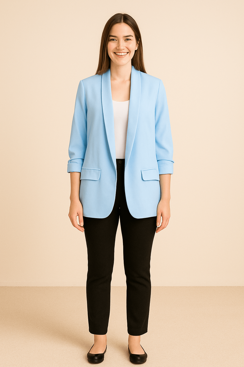 Dames Blazer met Gekerfde Revers - Open Voorkant en Klepzakken - ZAMISI