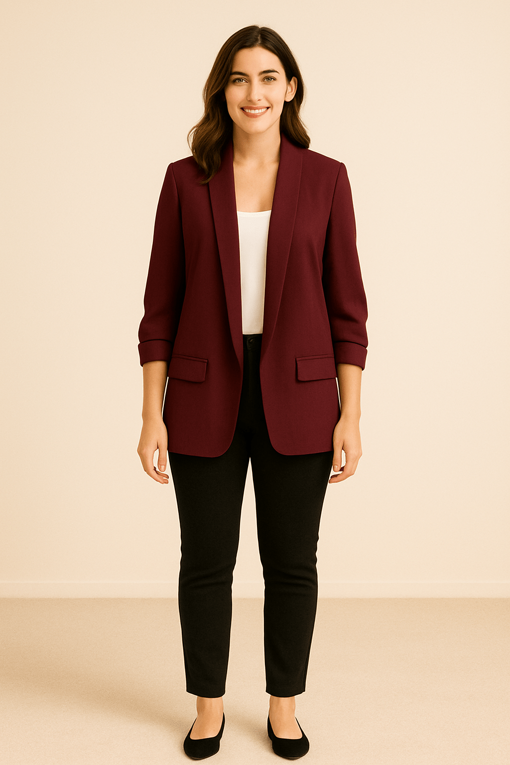 Dames Blazer met Gekerfde Revers - Open Voorkant en Klepzakken - ZAMISI