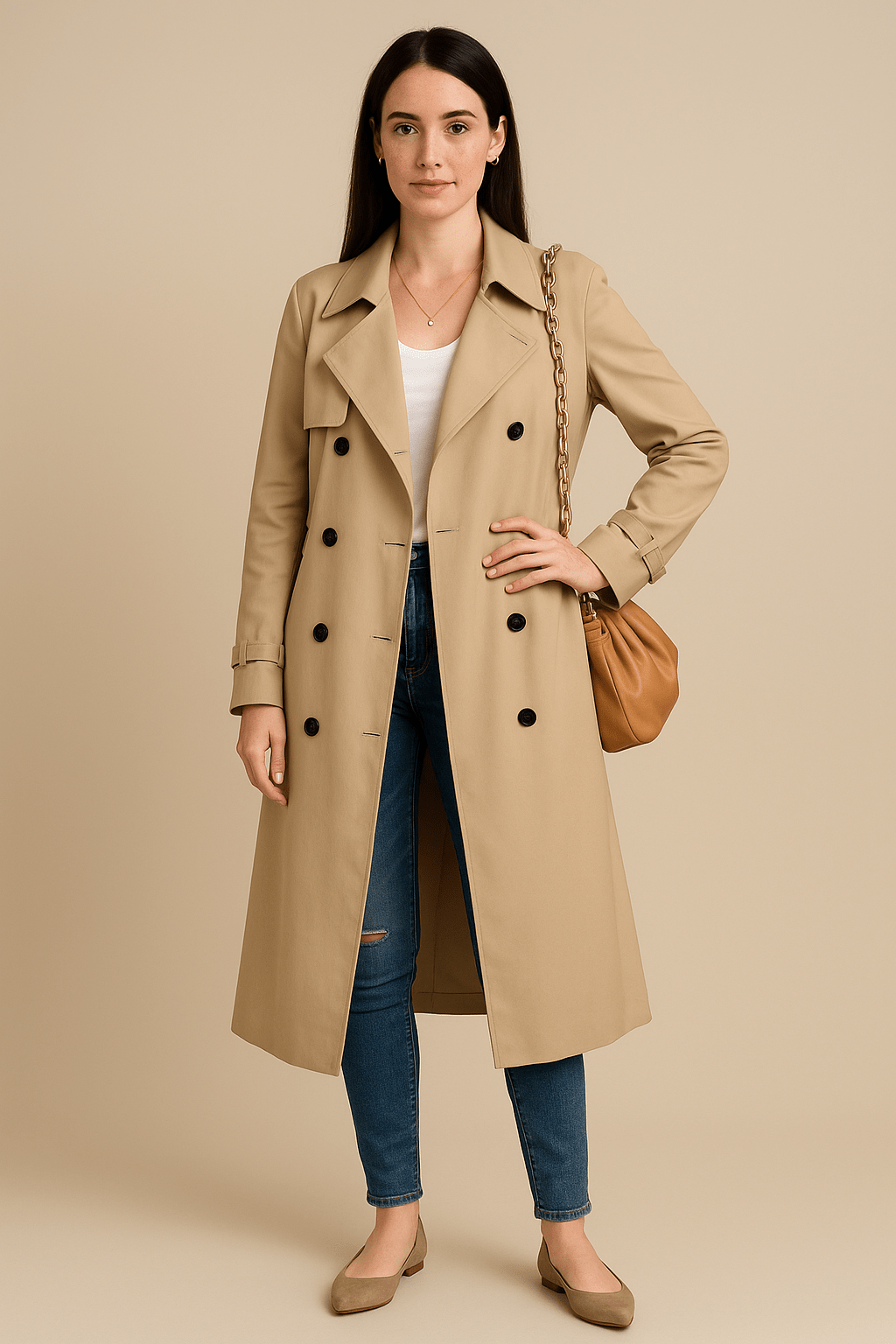 Dames Double - Breasted Trenchcoat - Ceintuur en Stormflappen - ZAMISI