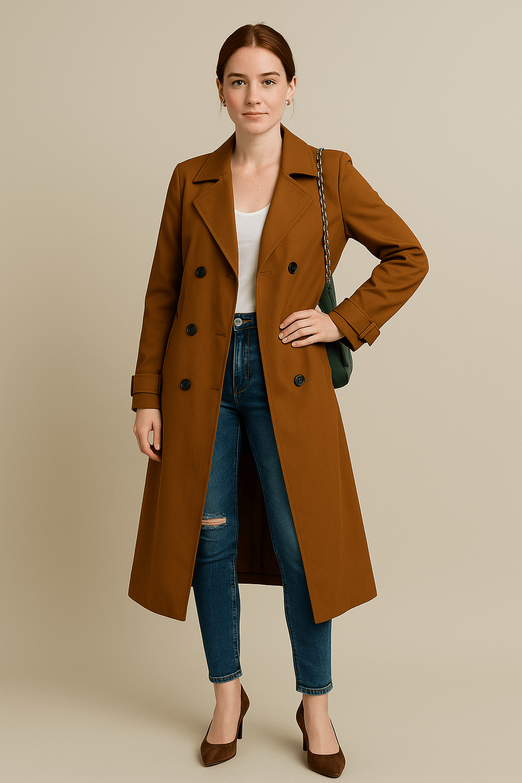 Dames Double - Breasted Trenchcoat - Ceintuur en Stormflappen - ZAMISI