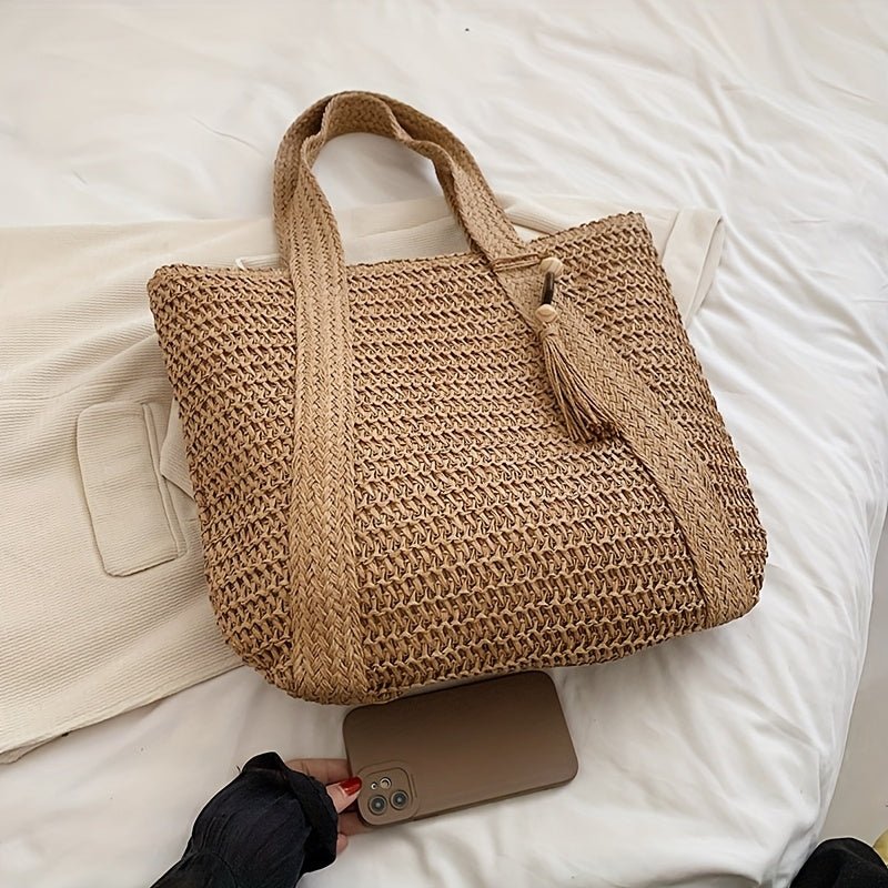 Dames Gevlochten Tote Bag - Ruime StrandtasZ - 0420 - ZAMISI