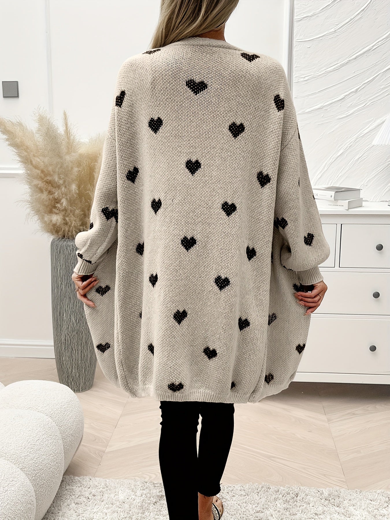 Dames Khaki Gebreide Cardigan - Stijlvol met HartjesprintZ - 0240 - ZAMISI