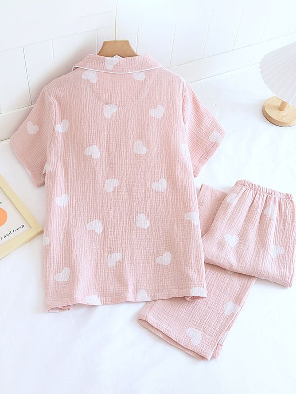 Dames Pyjamaset - Korte Mouwen & Broek, met HartjesprintZ - 0534 - ZAMISI