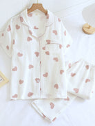 Dames Pyjamaset - Korte Mouwen & Broek, met HartjesprintZ - 0538 - ZAMISI