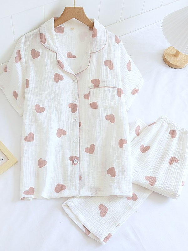 Dames Pyjamaset - Korte Mouwen & Broek, met HartjesprintZ - 0538 - ZAMISI
