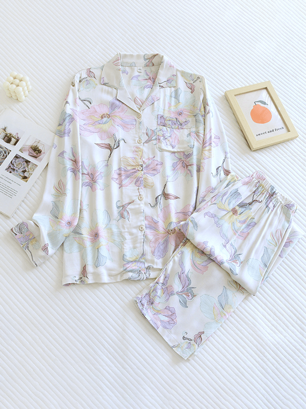 Dames Pyjamaset - Lange Mouwen & Broek, GebloemdZ - 0491 - ZAMISI