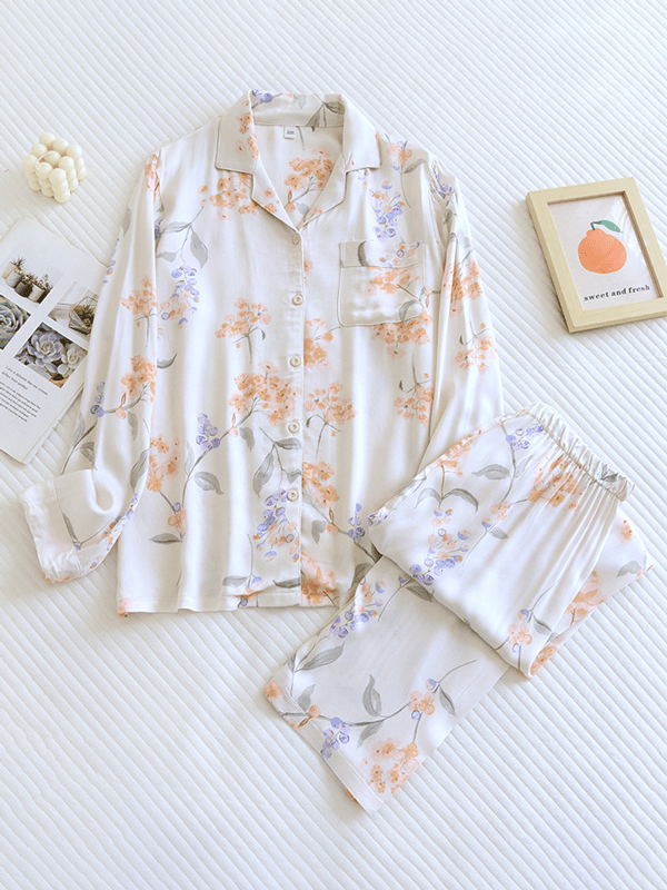 Dames Pyjamaset - Lange Mouwen & Broek, GebloemdZ - 0498 - ZAMISI