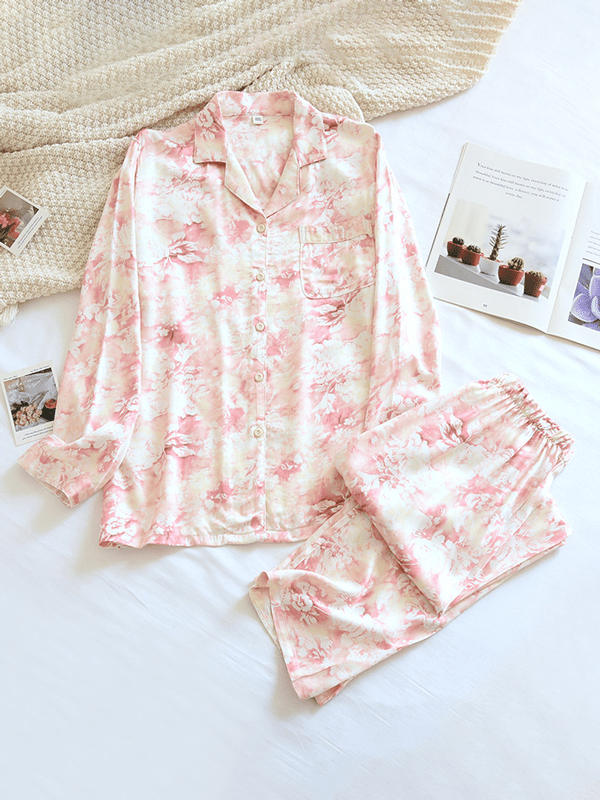 Dames Pyjamaset - Lange Mouwen & Broek, GebloemdZ - 0502 - ZAMISI