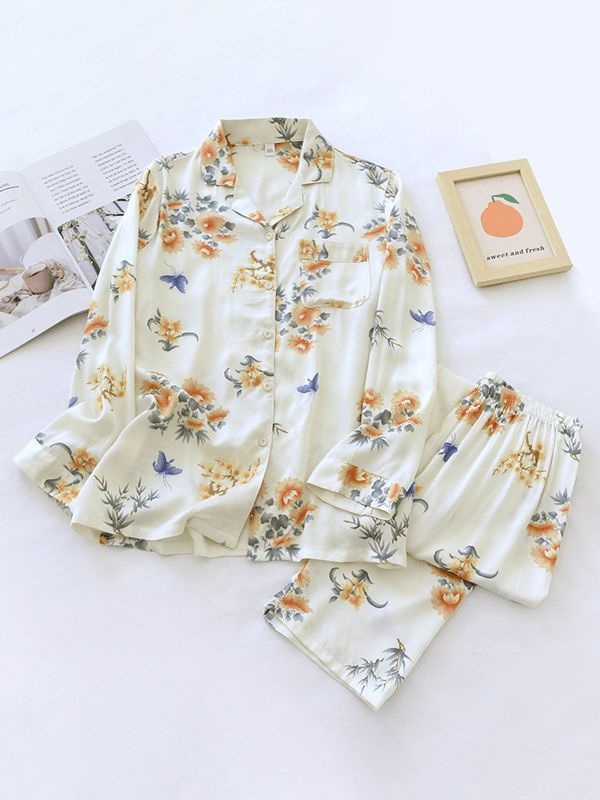 Dames Pyjamaset - Lange Mouwen & Broek, GebloemdZ - 0510 - ZAMISI