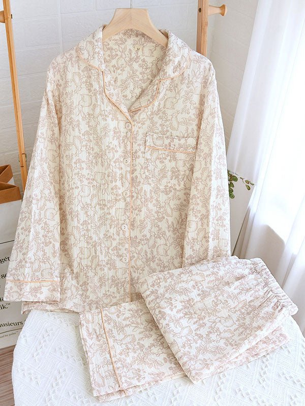 Dames Pyjamaset - Lange Mouwen & Broek met BloemenprintZ - 0518 - ZAMISI