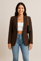 Dames Single - Breasted Blazer - Gekerfde Revers en Klepzakken - ZAMISI