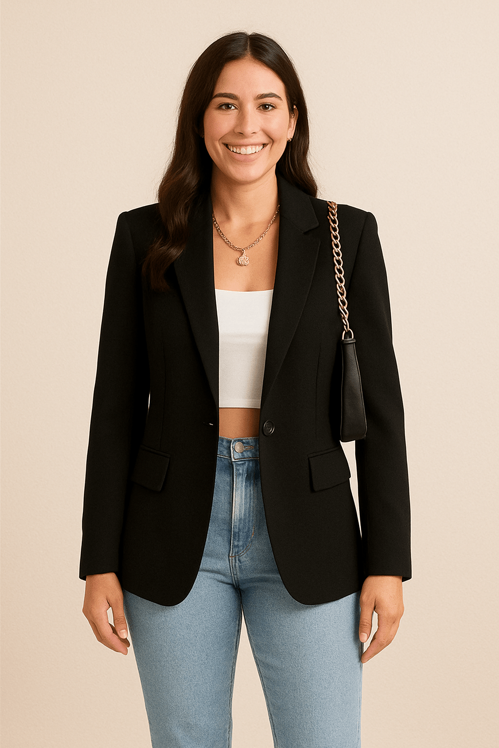 Dames Single - Breasted Blazer - Gekerfde Revers en Klepzakken - ZAMISI