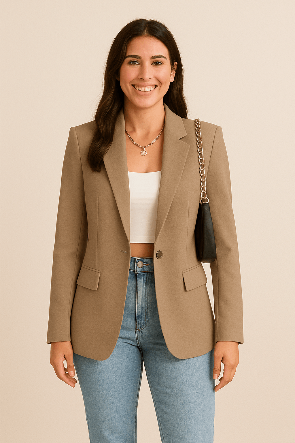 Dames Single - Breasted Blazer - Gekerfde Revers en Klepzakken - ZAMISI