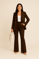 Dames Double - Breasted Broekpak - Puntrevers en Flared Pijp - ZAMISI