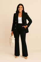 Dames Double - Breasted Broekpak - Puntrevers en Flared Pijp - ZAMISI