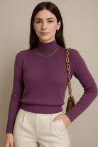 Dames Trui Met Opstaande Kraag - Geribd Breiwerk en Lange Mouwen - ZAMISI