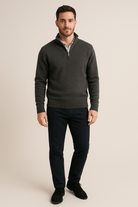 Heren Half - Zip Sweater - Staande Kraag en Glad Breiwerk - ZAMISI
