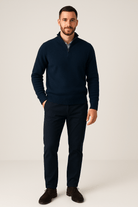 Heren Half - Zip Sweater - Staande Kraag en Glad Breiwerk - ZAMISI