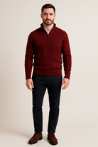 Heren Half - Zip Sweater - Staande Kraag en Glad Breiwerk - ZAMISI