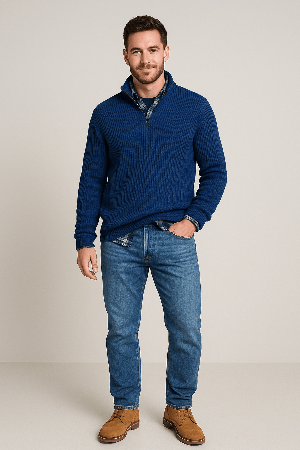 Heren Half - Zip Sweater - Staande Kraag en Lange Mouwen - ZAMISI